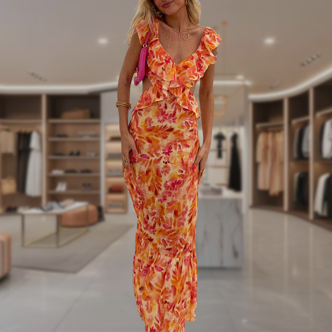 Women’s Ruffled Cut Out Floral Maxi Dress | Maddy