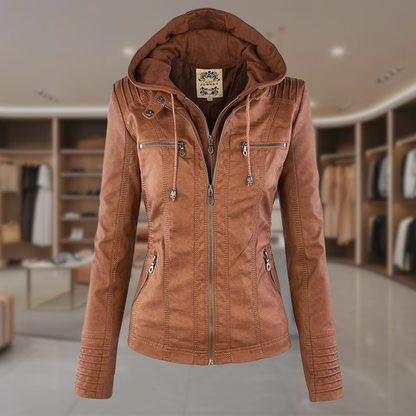Women’s Hooded Leather Biker Jacket | Siena