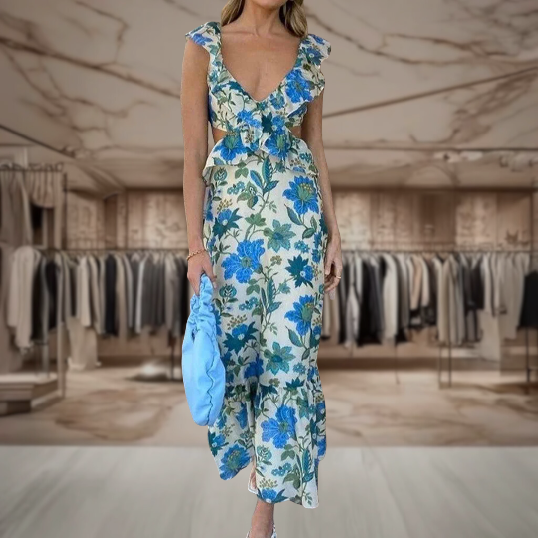 Women’s Ruffled Cut Out Floral Maxi Dress | Maddy