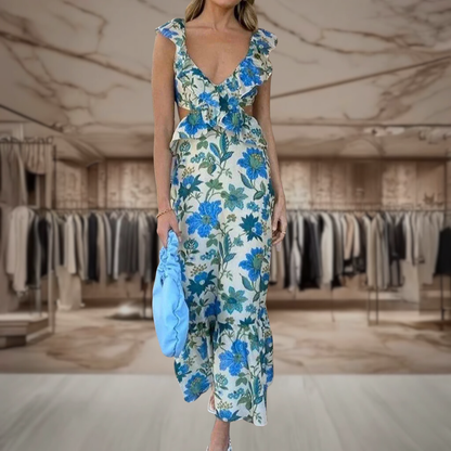 Women’s Ruffled Cut Out Floral Maxi Dress | Maddy
