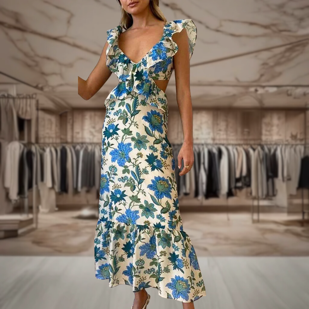 Women’s Ruffled Cut Out Floral Maxi Dress | Maddy