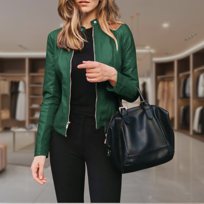 Women’s Fitted Leather Jacket Zip Front | Nora